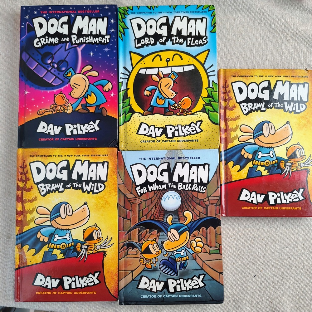 Dog Man Books Lot of 5 Dav Pilkey Hardcover Graphic Novels Mixed Reading Set